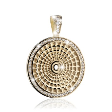 Gold Rome small Pantheon round pendant with diamonds