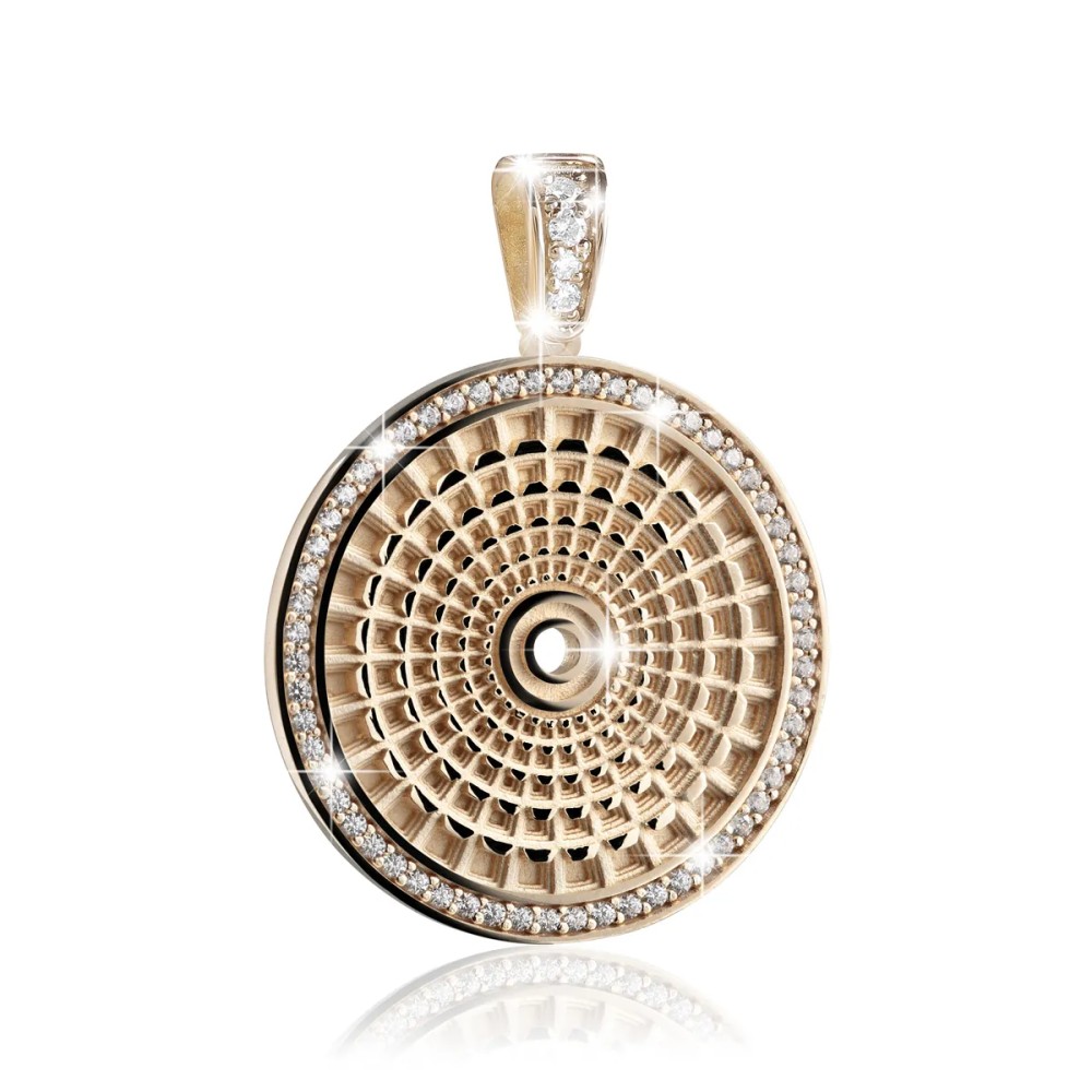 Gold Rome small Pantheon round pendant with diamonds