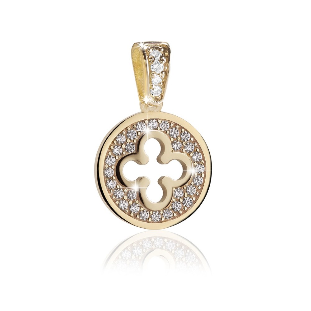 Gold Iter Venice small pendant with Palazzo Ducale's quadrilob flower and zirconia