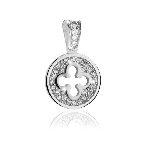 Gold Iter Venice small pendant with Palazzo Ducale's quadrilob flower and diamonds