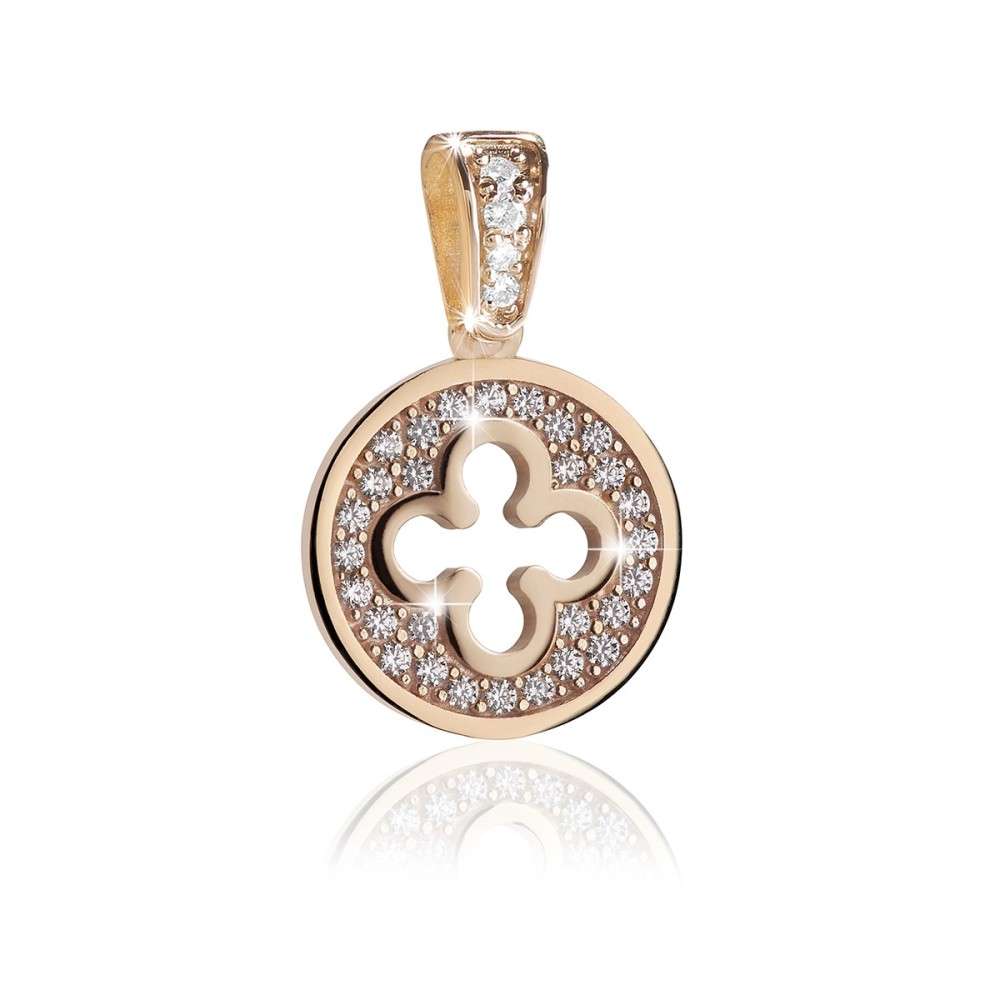 Gold Iter Venice small pendant with Palazzo Ducale's quadrilob flower and diamonds