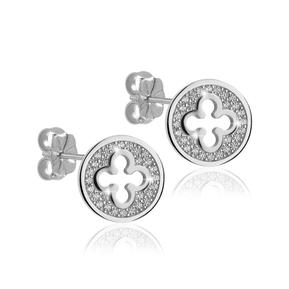 Gold Iter Venice small earrings with Palazzo Ducale's quadrilob flower and zirconia