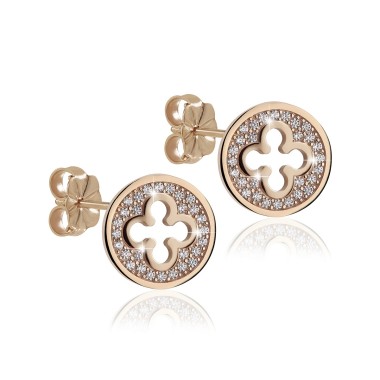 Gold Iter Venice small earrings with Palazzo Ducale's quadrilob flower and zirconia