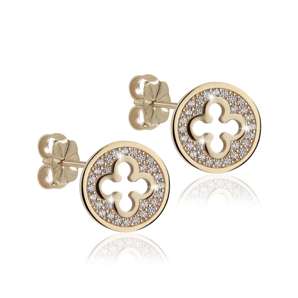 Gold Iter Venice small earrings with Palazzo Ducale's quadrilob flower and diamonds