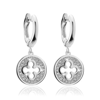 Sterling silver Iter Venice small hanging earrings with Palazzo Ducale's quadrilob flower and zirconia