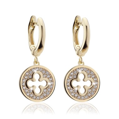 Gold Iter Venice small hanging earrings with Palazzo Ducale's quadrilob flower and zirconia