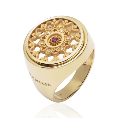 Gold ring Rose Window Florence Cathedral with diamonds and amethyst
