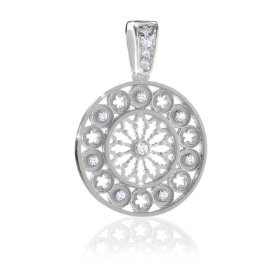 Sterling silver Basilica of St. Francis rosewindow medium pendant with zirconia