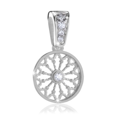 Sterling silver Basilica of St. Francis rosewindow small pendant with zirconia