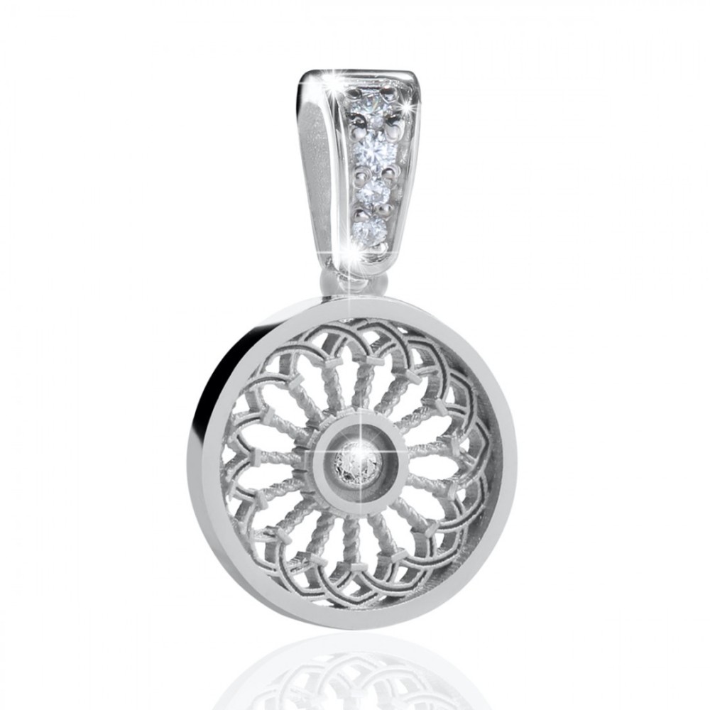 Sterling silver St. Clare's Basilica rosewindow small pendant with zirconia