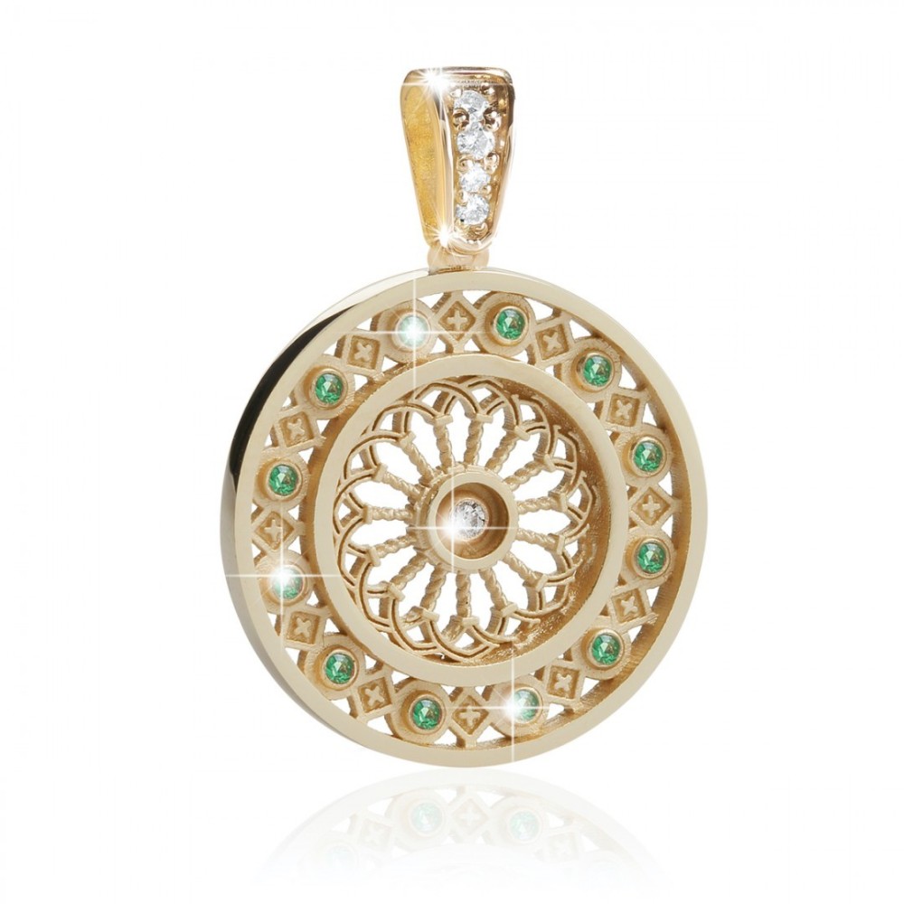 Sterling silver St. Clare's Basilica rosewindow medium pendant with zirconia