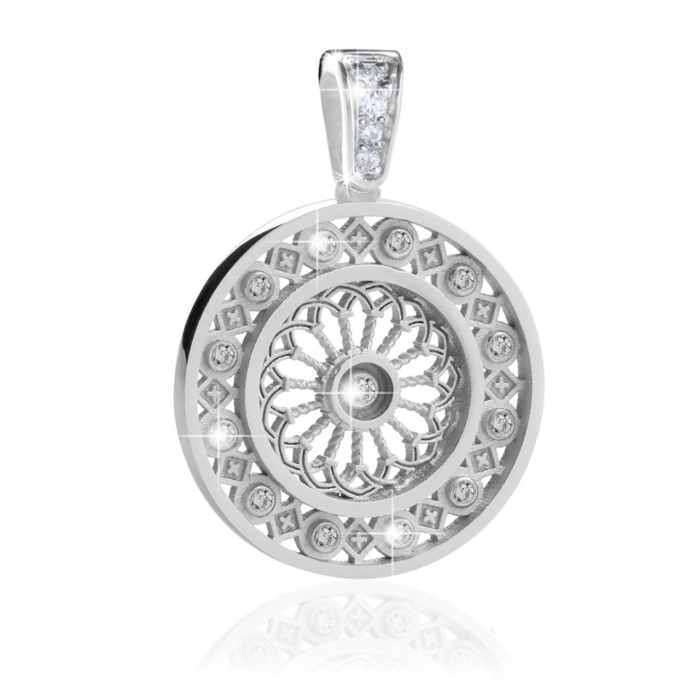 Sterling silver St. Clare's Basilica rosewindow medium pendant with zirconia