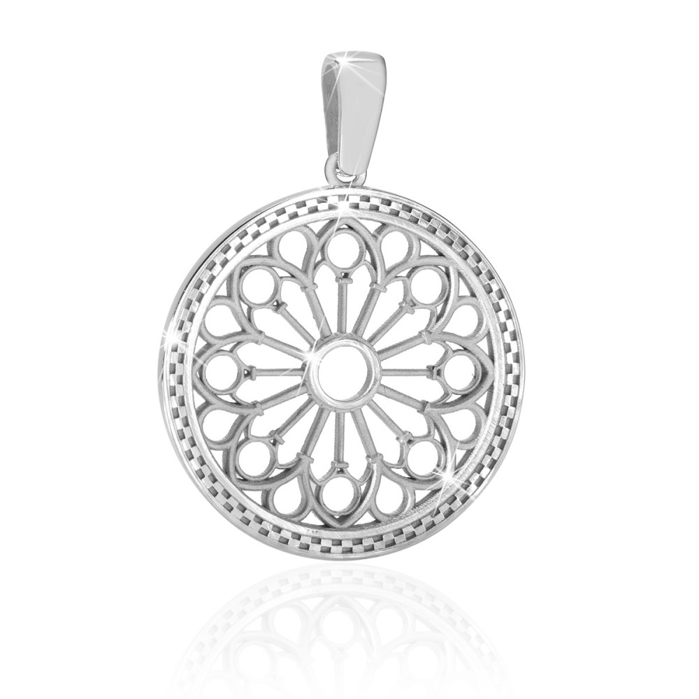 Sterling silver St. Antony from Padua rosewindow medium pendant