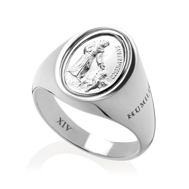 Sterling silver chevalier ring St. Francis and the wolf