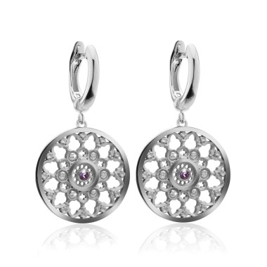 Sterling silver Florence Dome rosewindow collection medium earrings with zirconia