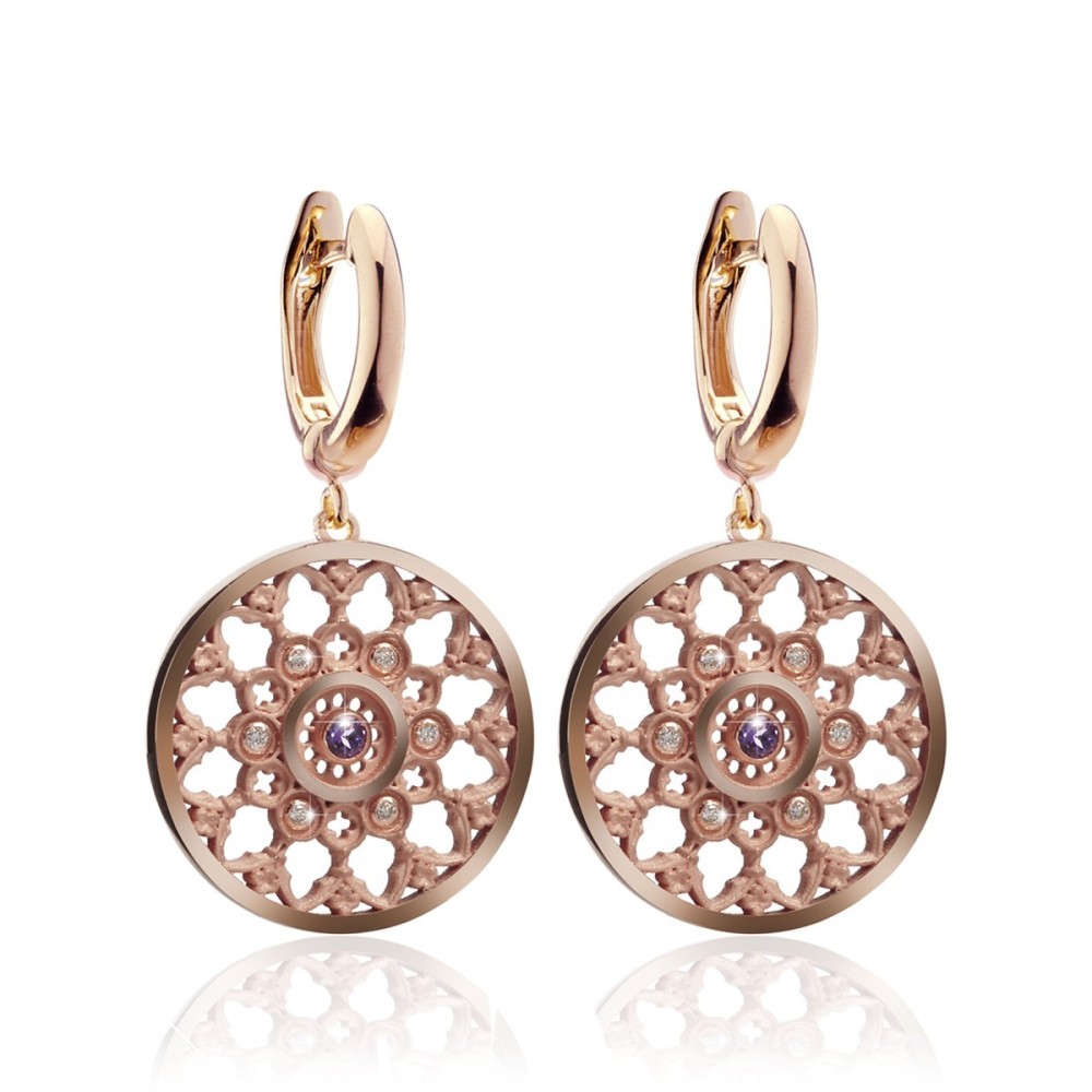 Sterling silver Florence Dome rosewindow collection medium earrings with zirconia