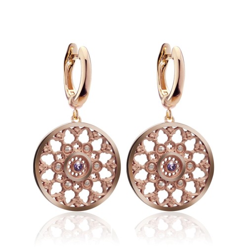 Sterling silver Florence Dome rosewindow collection medium earrings with zirconia