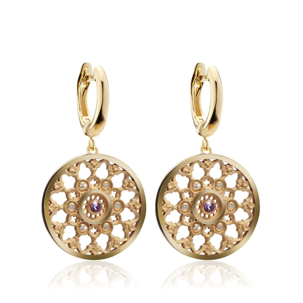 Gold Florence Dome rosewindow collection medium earrings with stones