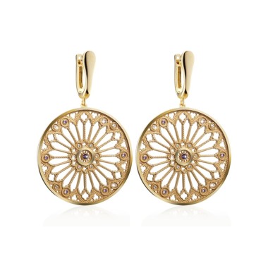 Gold Florence Dome rosewindow collection earrings with stones