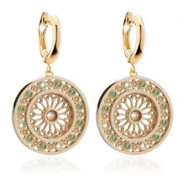 Gold St. Clare rosewindow Canticum collection medium earrings with stones
