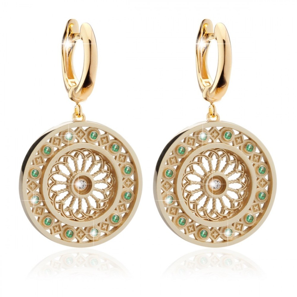 Gold St. Clare rosewindow Canticum collection medium earrings with stones