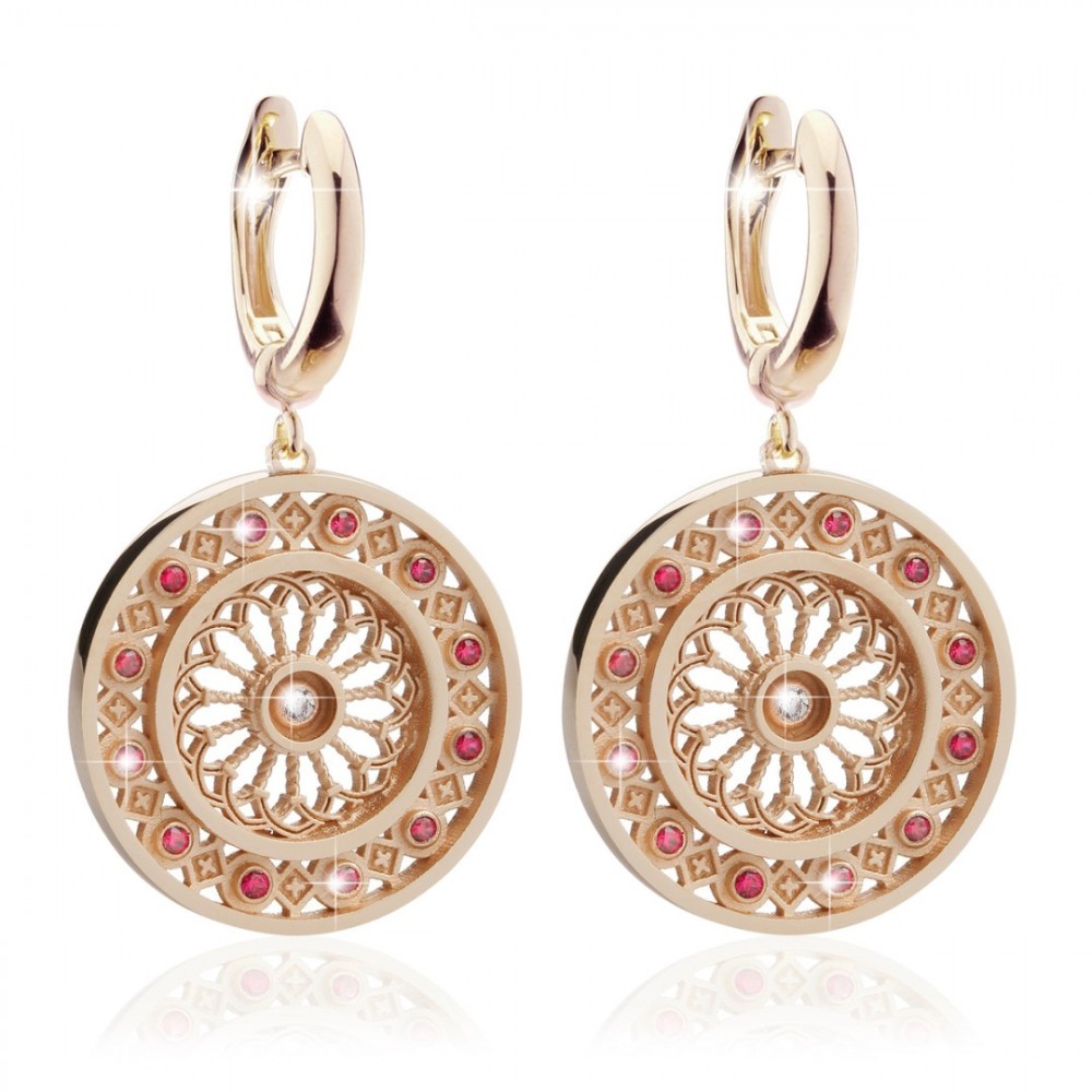 Gold St. Clare rosewindow Canticum collection medium earrings with stones