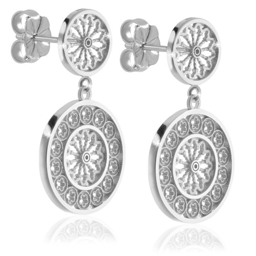 Sterling silver stud earrings with pendant, depitcing the rosewindow of St. Francis Basilica