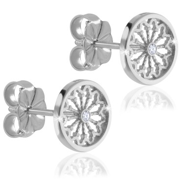 Sterling silver St. Francis rosewindow Canticum collection stud earrings with zirconia