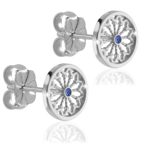 Gold St. Francis rosewindow Canticum collection stud earrings with stones