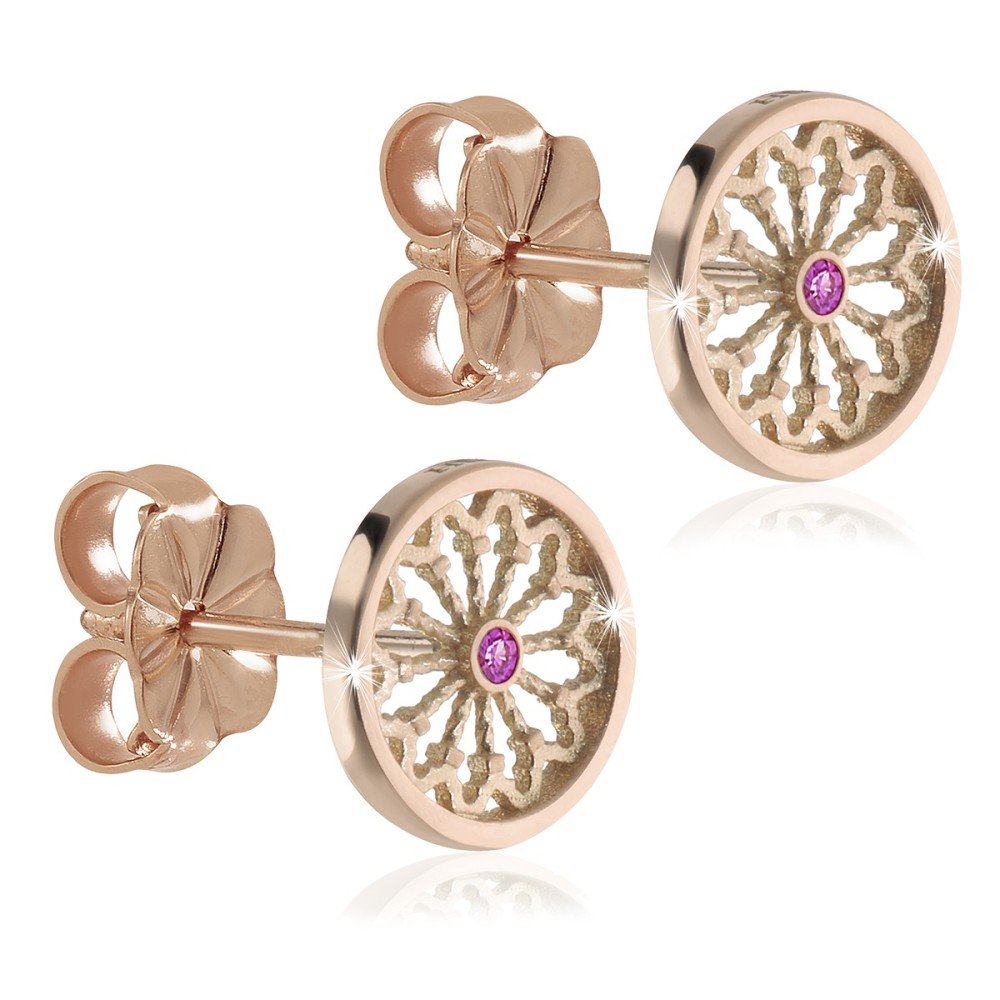 Gold St. Francis rosewindow Canticum collection stud earrings with stones