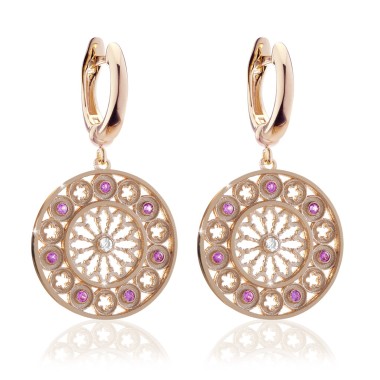 Gold St. Francis rosewindow Canticum collection medium earrings with stones