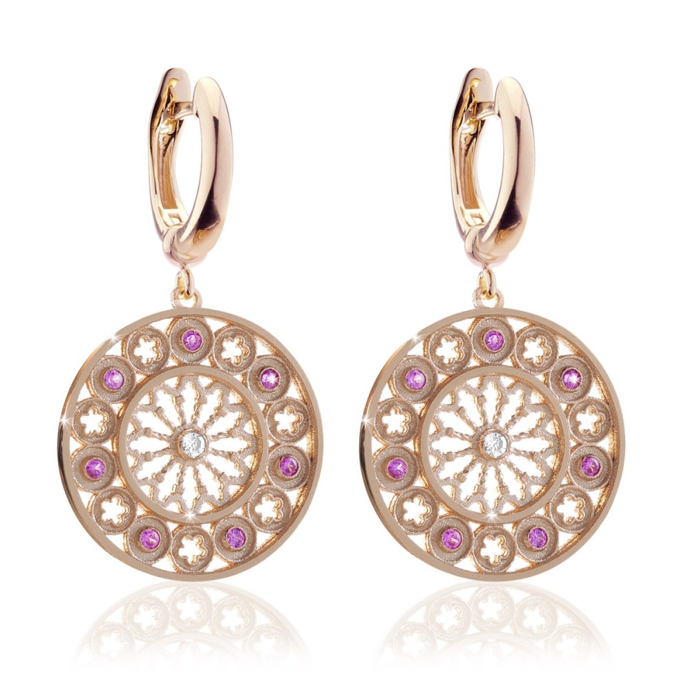 Gold St. Francis rosewindow Canticum collection medium earrings with stones