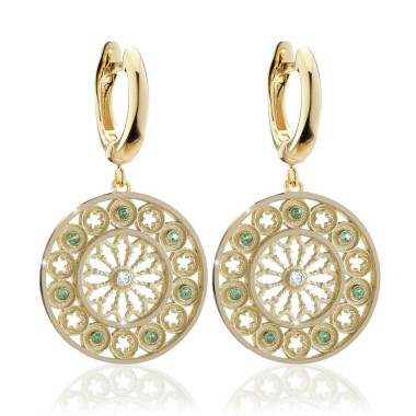 Gold St. Francis rosewindow Canticum collection medium earrings with stones