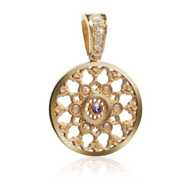 Gold rosewindow Cathedral of Florence small pendant with stones