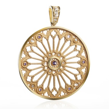 Gold rosewindow Cathedral of Florence pendant with stones