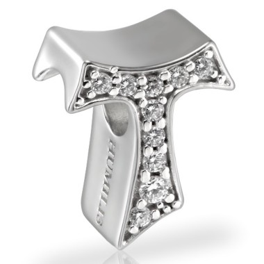 Charm Segno Tau francescano in argento con zirconi