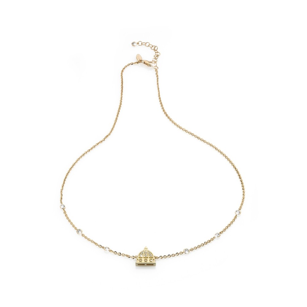 Gold Iter Rome necklace with the dome of the St. Peter's Basilica with diamonds