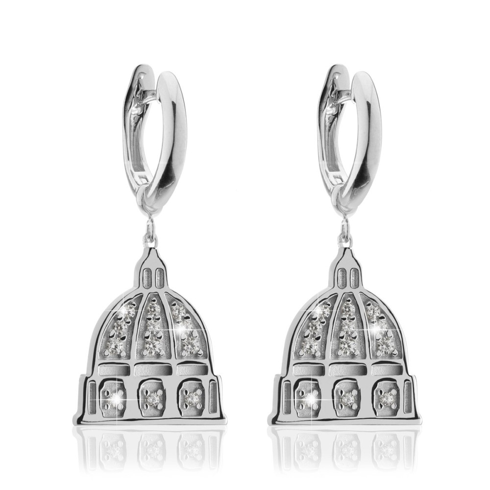 Gold Iter Rome collection earrings with St. Peter's dome with diamonds
