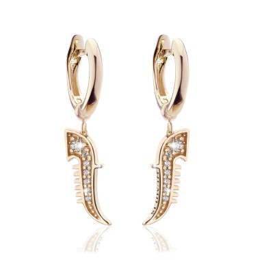 Gold Iter Venice earrings with gondola bow ornament and diamonds