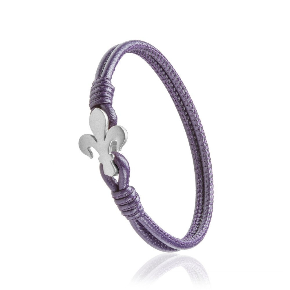 Sterling silver and purple leather Iter Florence bracelet with Florentine lily