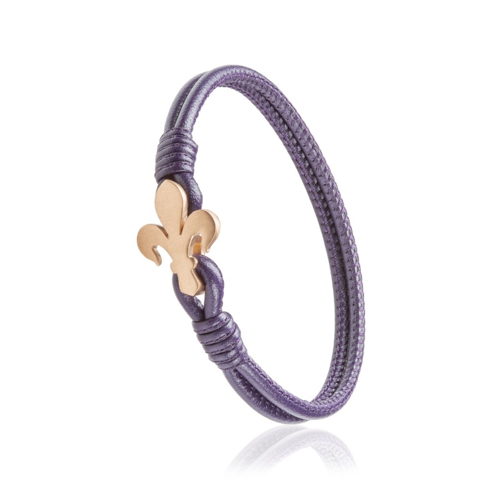 Sterling silver and purple leather Iter Florence bracelet with Florentine lily