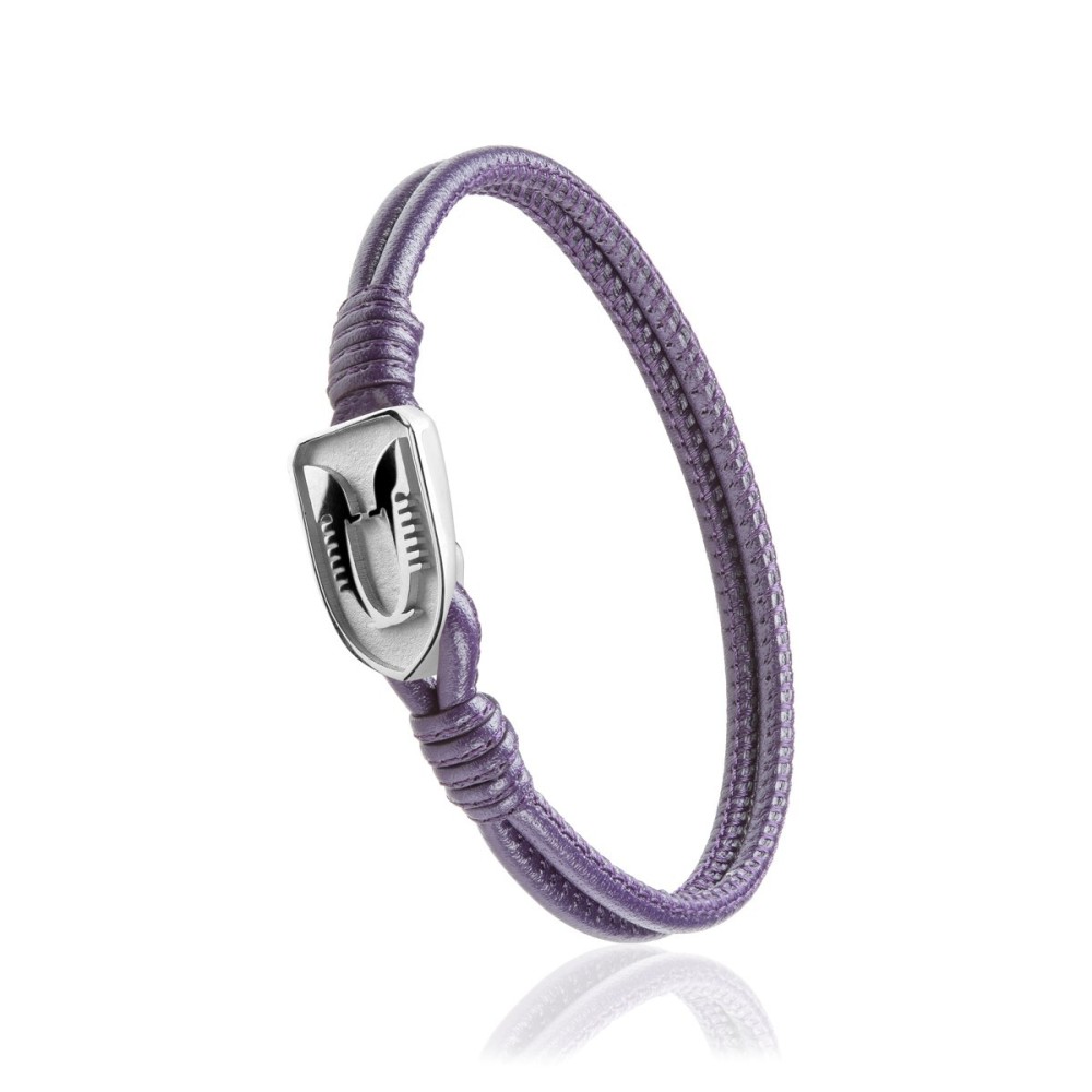 Sterling silver and purple leather Iter Venice bracelet with double gondola bow ornament