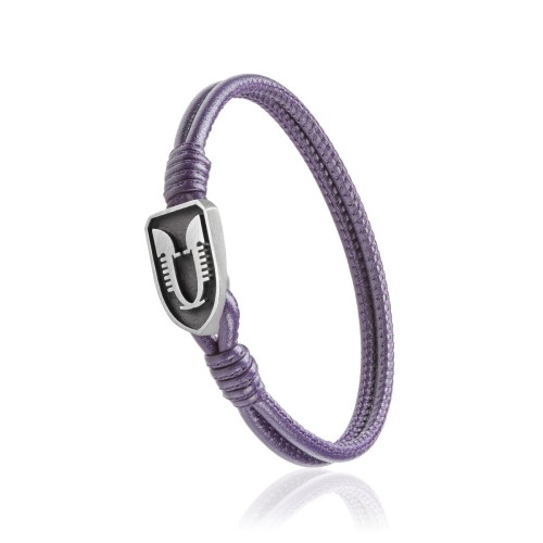 Sterling silver and purple leather Iter Venice bracelet with double gondola bow ornament