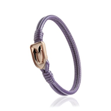 Sterling silver and purple leather Iter Venice bracelet with double gondola bow ornament