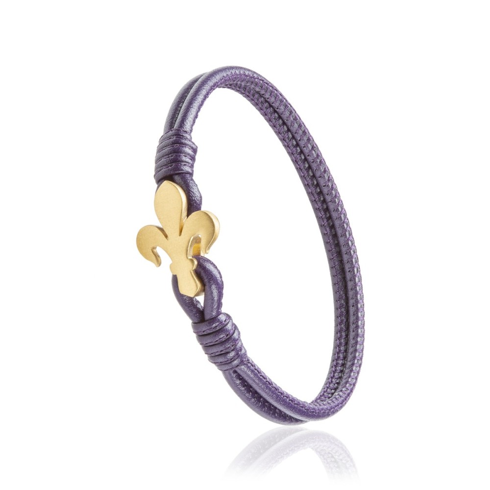Gold and purple leather Iter Florence bracelet with Florentine lily