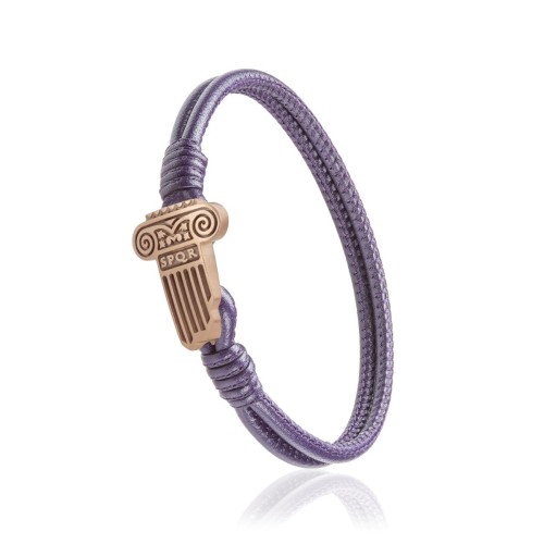 Bracciale Iter Roma capitello romano in pelle viola e oro