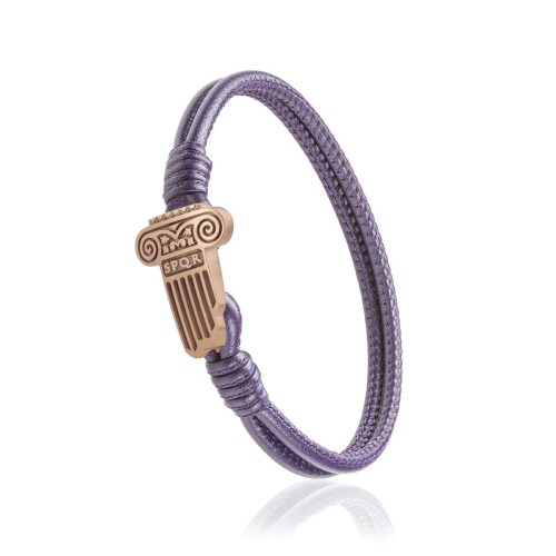 Gold and purple leather Iter Rome bracelet with roman capital