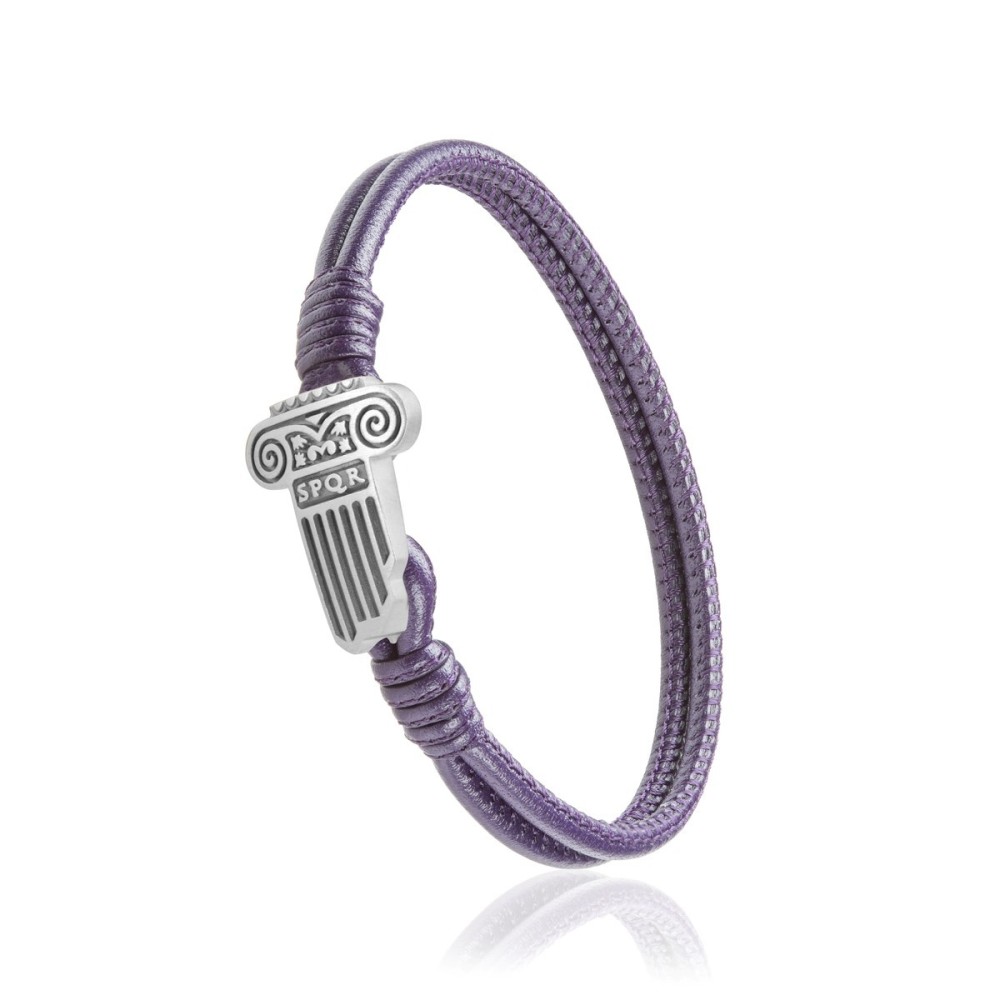 Sterling silver and purple leather Iter Rome bracelet with roman capital