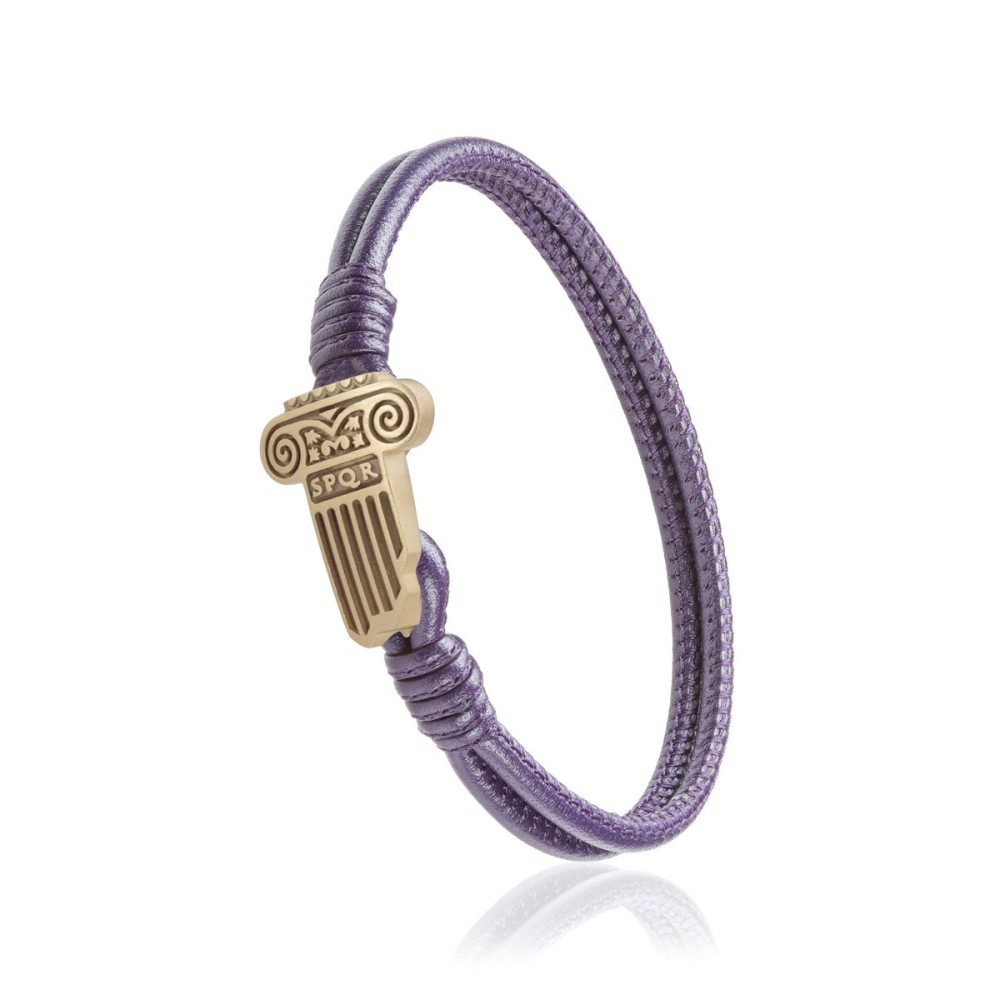 Sterling silver and purple leather Iter Rome bracelet with roman capital