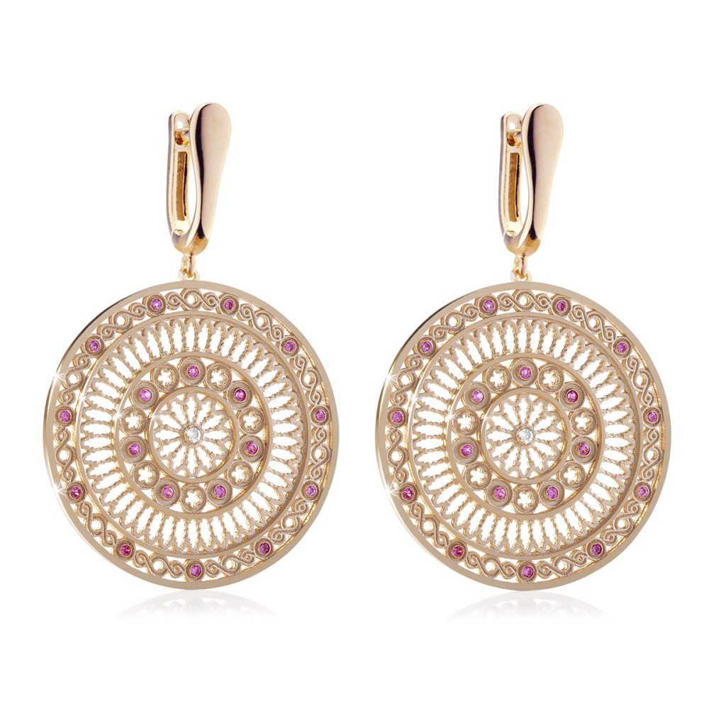 Gold St. Francis rosewindow Canticum collection earrings with stones